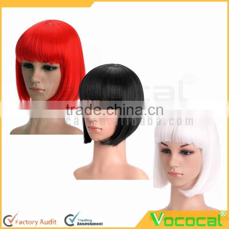 Ladies Straight Flat Bang Short Bob Hair Wig for Halloween Christmas Party Cosplay