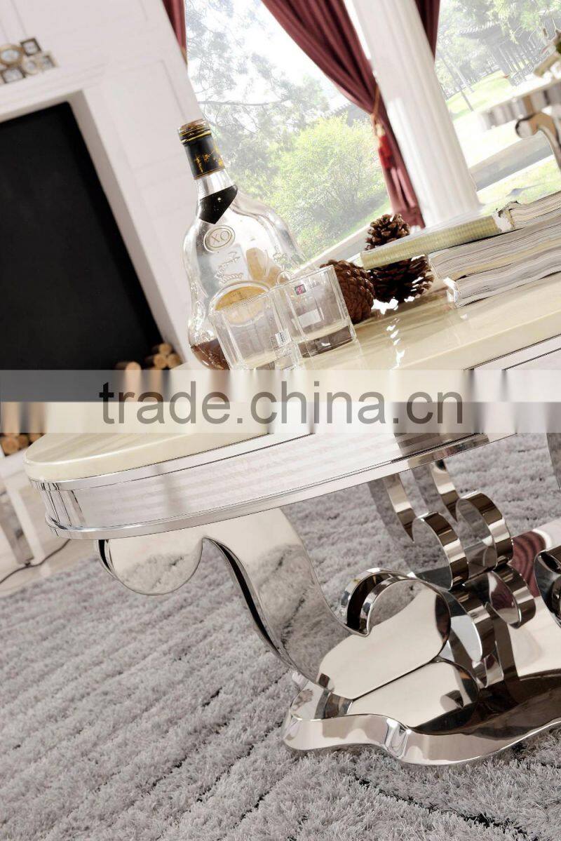 Round Marble White Coffee Table Stainless Steel Dining Room Table