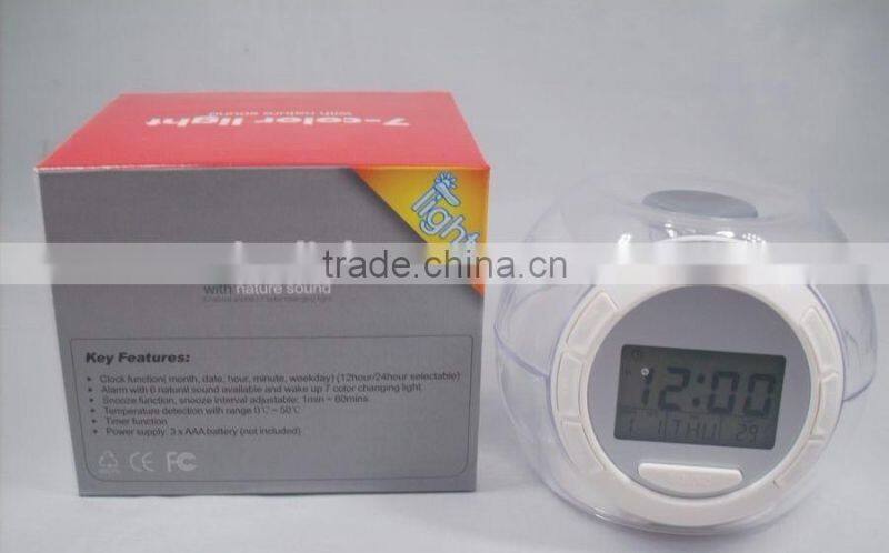 nature sound clock with 7-color light/nature sound alarm clock/clock with 7-color light/nature sound clock