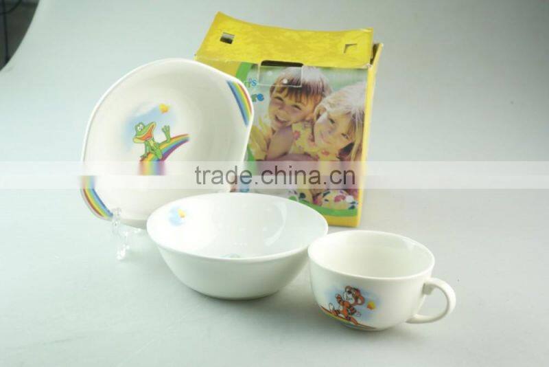 3 pcs white porcelain decal dinner set for kids in stock