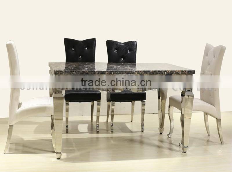 Marble top table with stainless steel frame for dining room