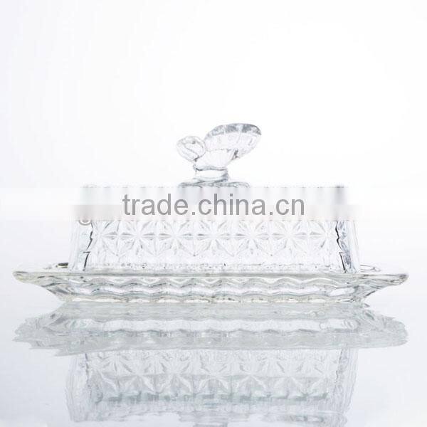 Glass Cover and Ceramic Butter Serving Tray Set