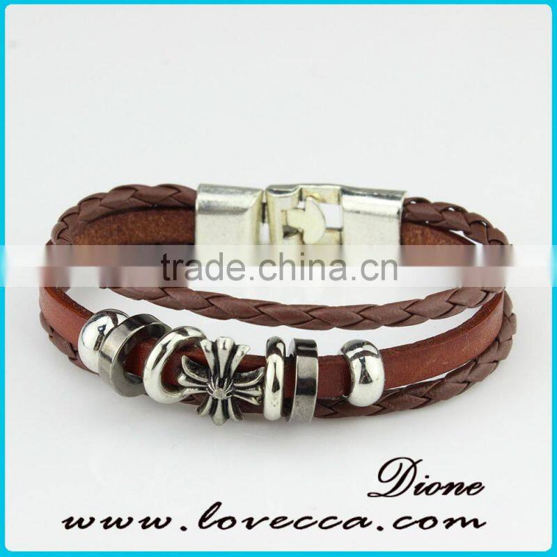 New design handmade men long braided genuine leather bracelet