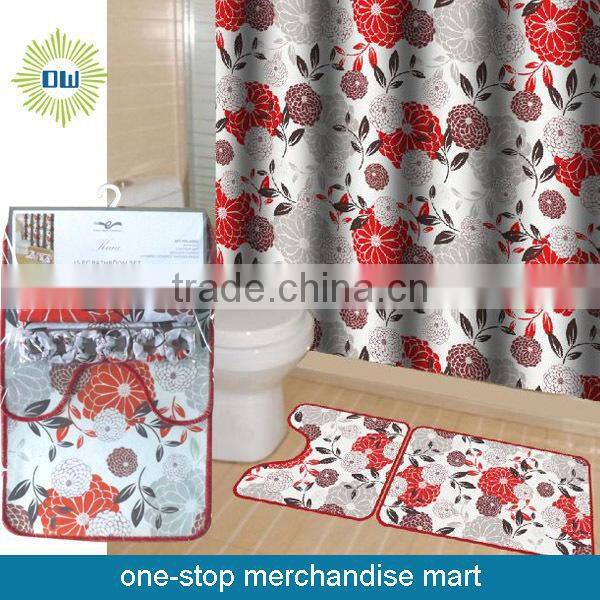 Waterproof Polyester Shower Curtain With Bath Mat Set