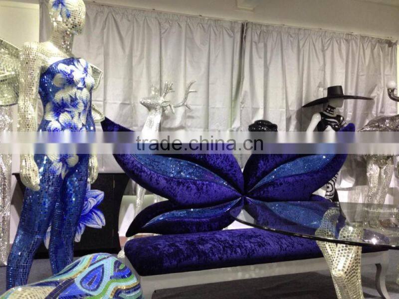 fancy fun Romantic high back decoration leisure chair butterfly green velvet wedding chair hotel photo studio shop window chair