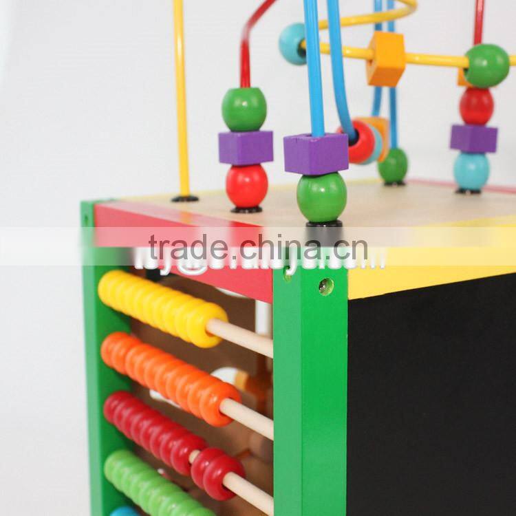 Best educational bead maze toys mini wooden kids activity cube W11B142