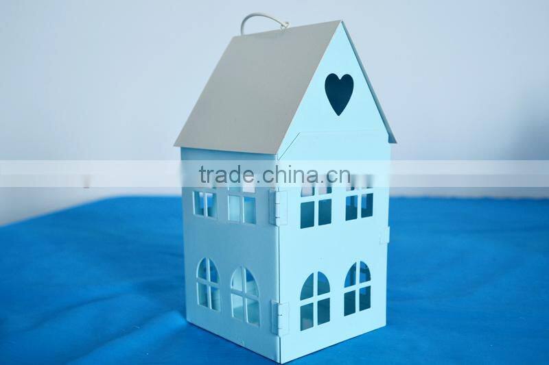 Fashion little house heart metal candle holder iron lantern home decoration Chirstmas decoration Farol de metal