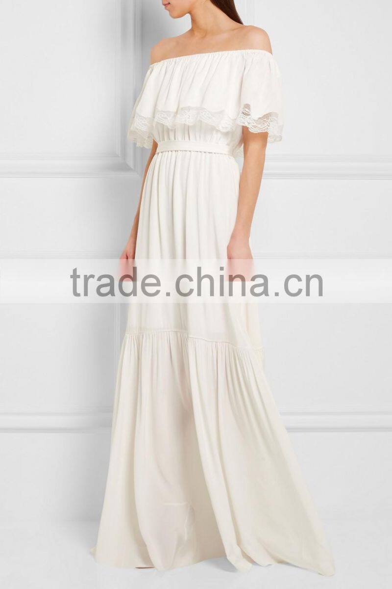 Elegant Bohemian Ball Gown Wedding Bridal Gown Lace-trimmed Off-the-shoulder Dresses Evening Party Dress 2016 HSD5492