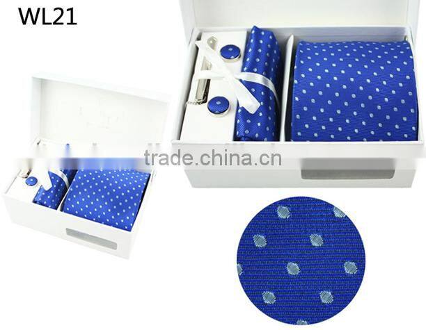 WL-21 Men's 100% polyester cufflink hanky tie set with gift box