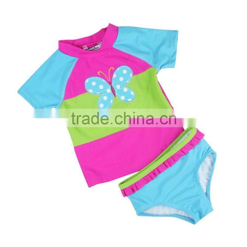 2017 Wholesale Butterfly Printed Summer Swimwear Short Sleeve European Kids Swimwear