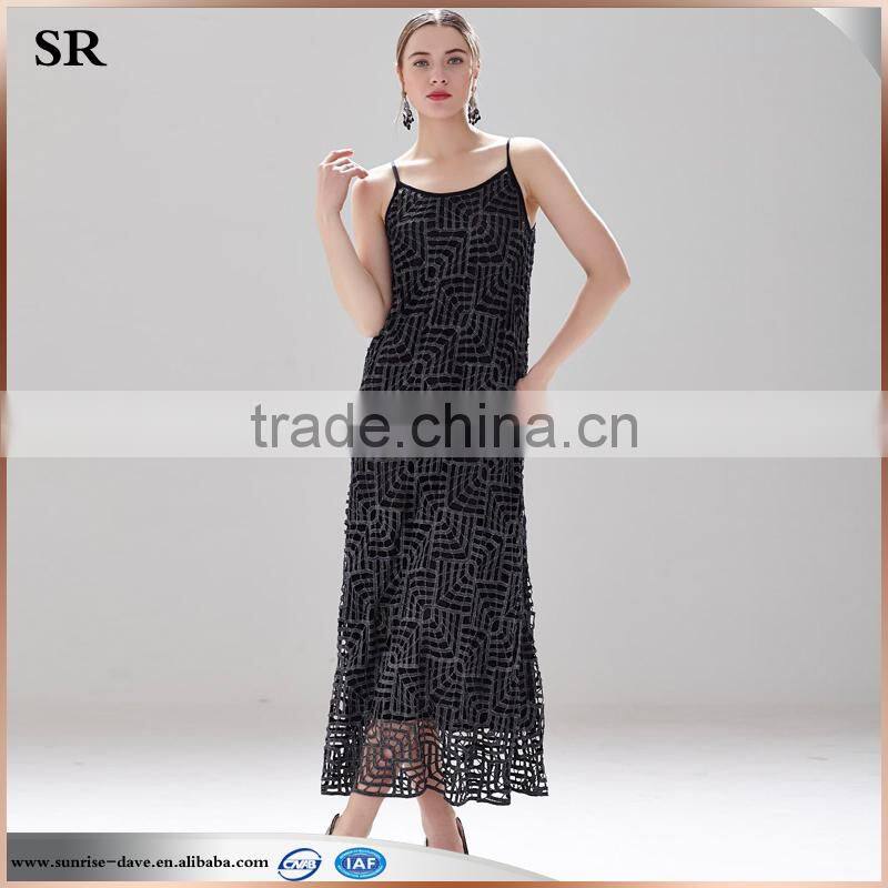 ladies crochet black long fashion evening party dress