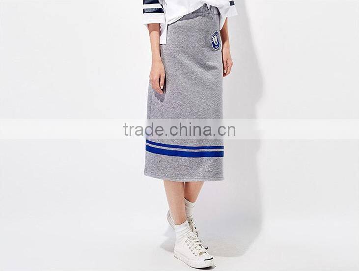 Female money navy blue printed knitted waistband draw string dress