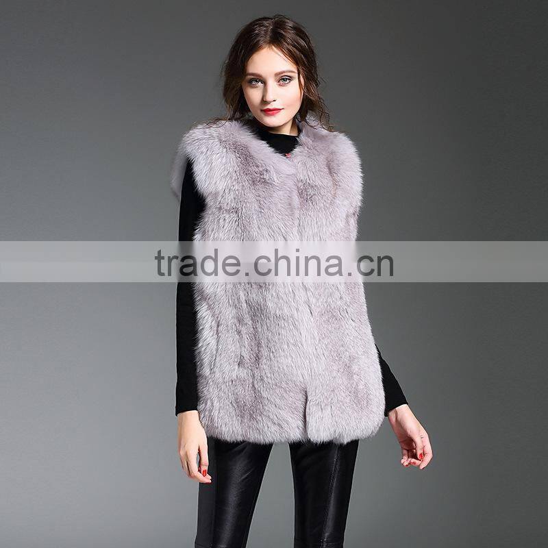 Women womens Winter Vest Genuine Leather Fox Fur Vests Woman Fur Coat Jacket