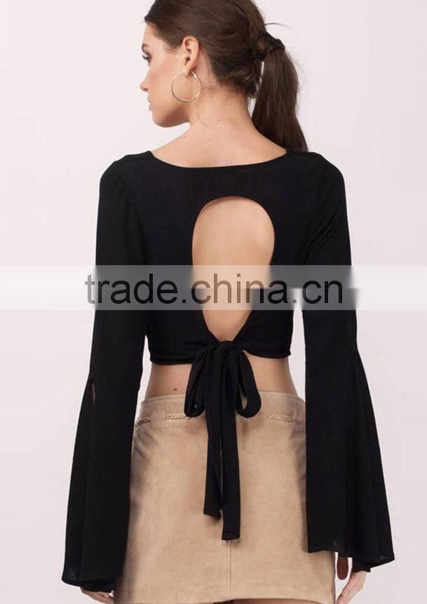 latest fashion women sexy crop tops stylish long sleeve backless top for women