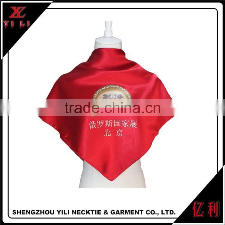 100% polyester big square wine red custom logo scarf for organization