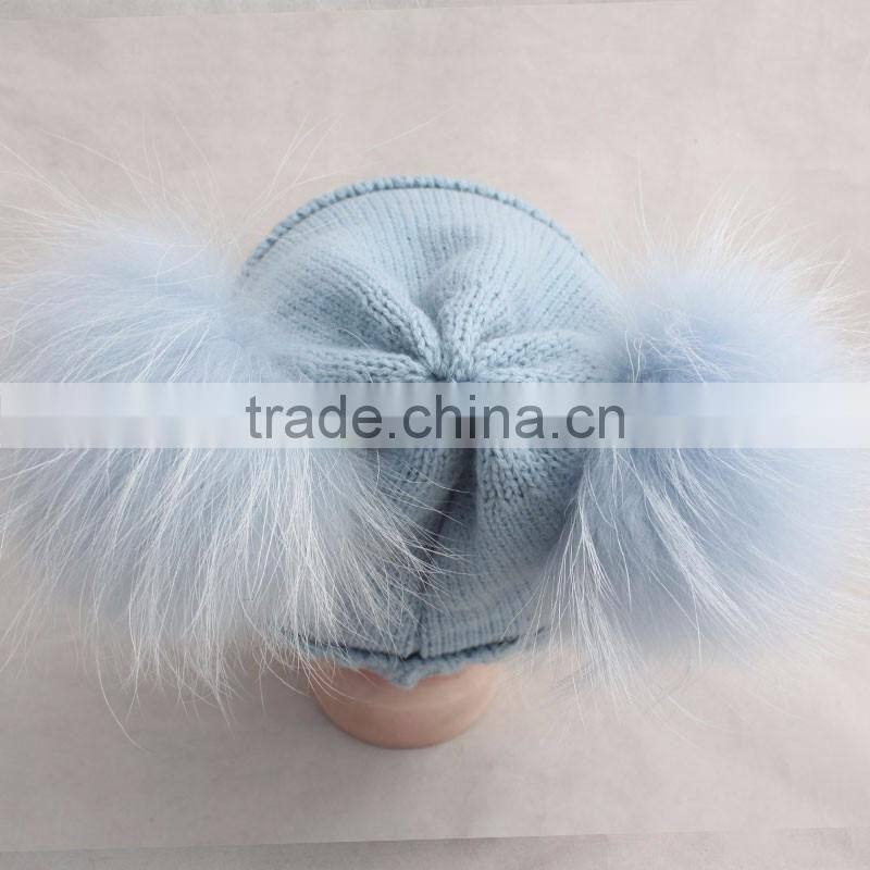 Myfur Wholesale Children's Fall Winter Hat Striped Wool Hat Knitted Baby Beanie Hat with Fur Ball