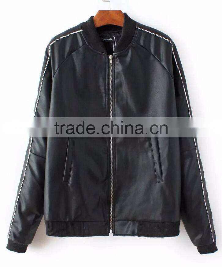 Runwaylover EY1044C embroidery basic jacket coat Winter 2016 zipper PU leather jacket women cool pockets motorcycle jackets