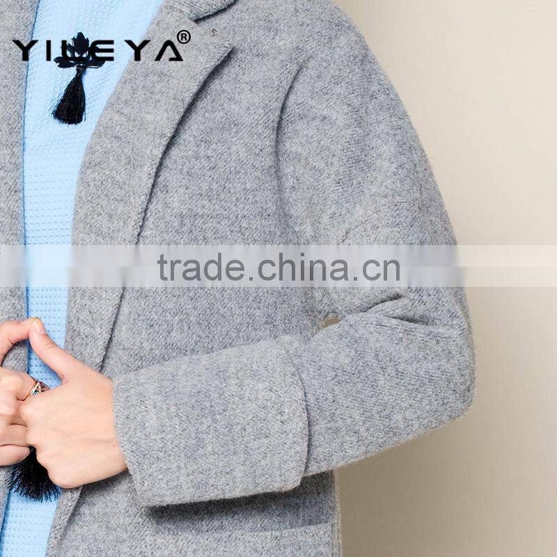 hot sale new fashion high grade grey long style ladies hand knitting wool coats
