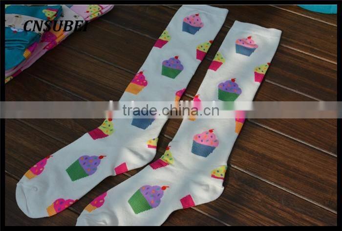 200 Needle fresh color korean cute cartoon ice cream women tube socks for young girl normal wearing