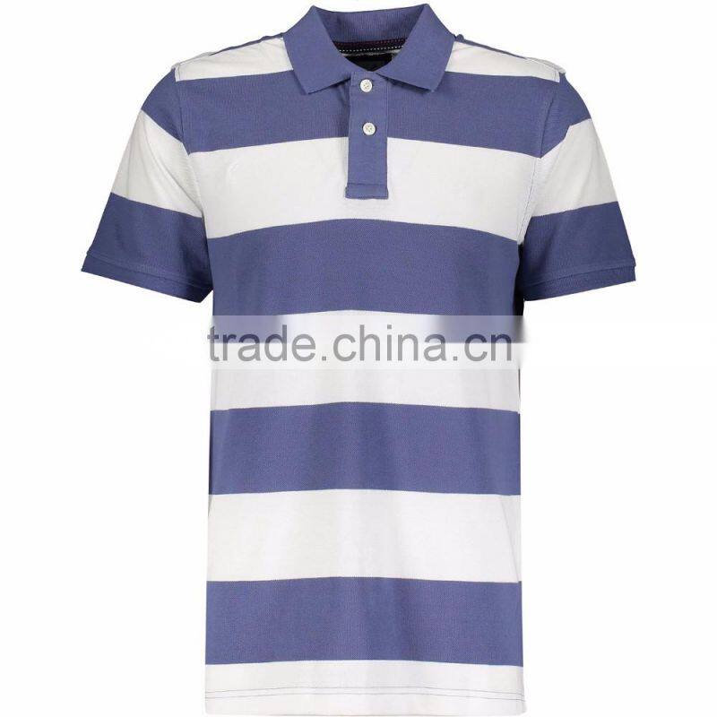 Latest Design High Quality Blue & White Striped Polo Shirt for Men
