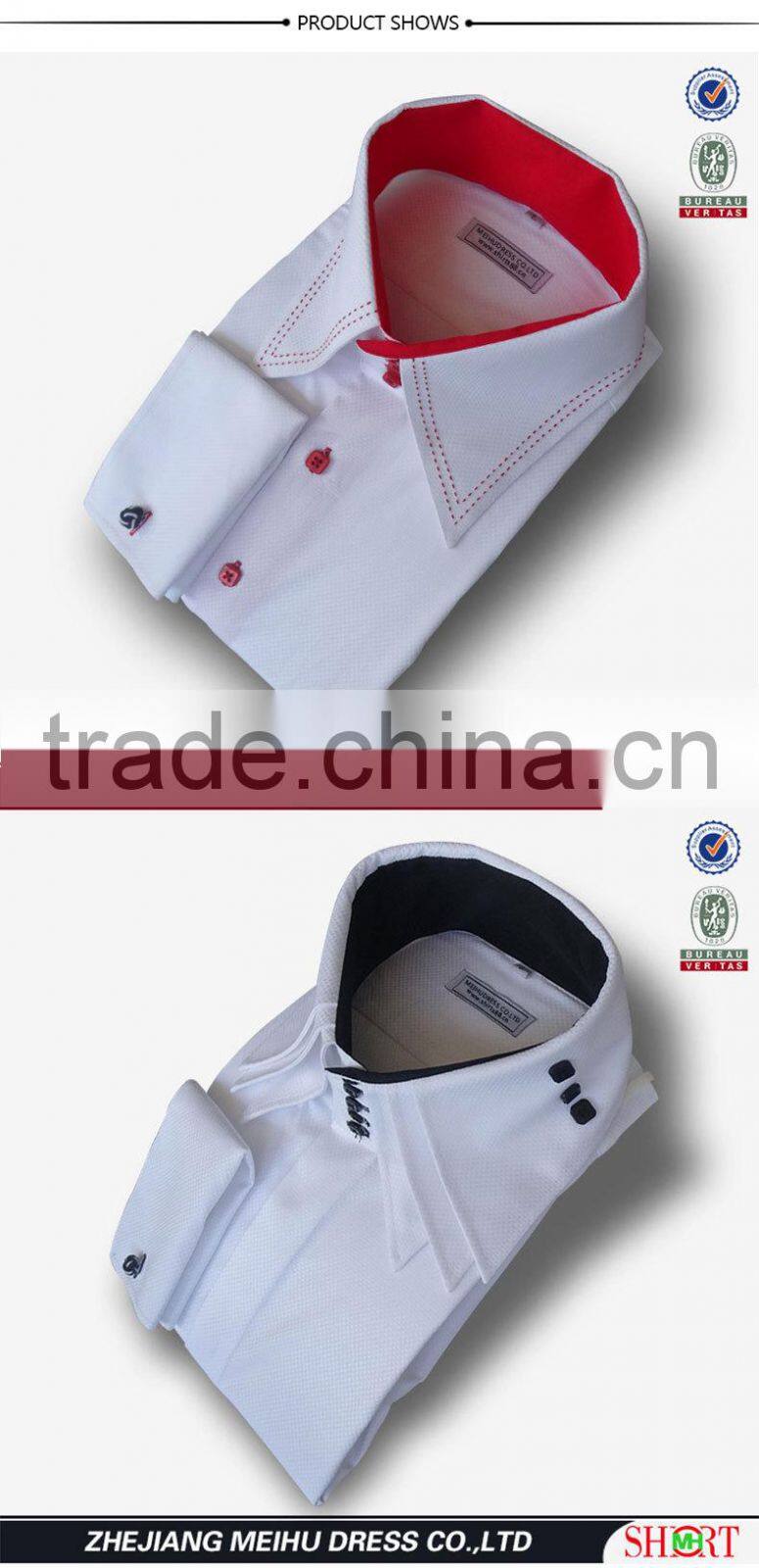 2017 Men's 100% cotton luxury dress formal white solid roll collar shirts wholesale french cuff