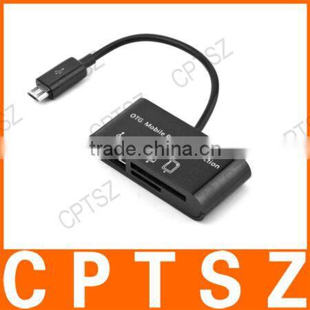 SG-007 3-in-1 TF / SD Card Reader + 1-Port USB 2.0 HUB for OTG Cellphone - Black