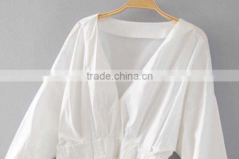 High end Womens 100% Cotton Long sleeve plain fashion Blouse