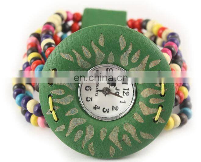high quality ladies bracelet vintage weaved wrist watch of charm wooden beads band quartz Tourist attractions wooden watch