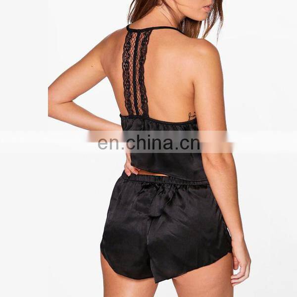 China suppliers pj set women sexy nightwear women lace T back vest pajama sets