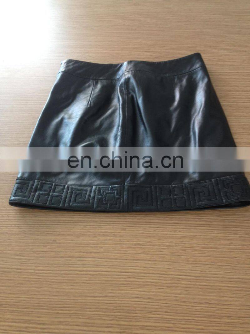 2015 ladies genuine black leather skirt
