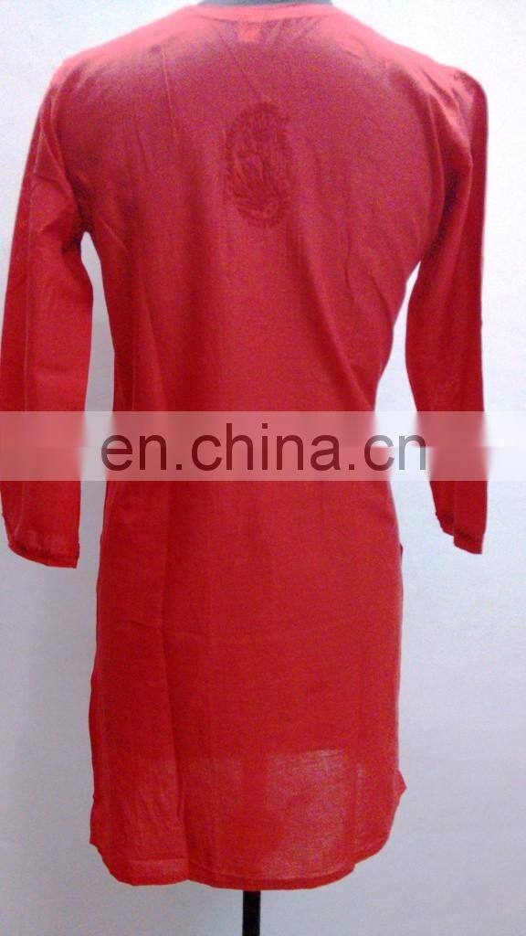 Indian Cotton Chicken Embroidered Casual Top Women Designer Dress Ethnic Shirt Lucknowi Tunic Wholesaler