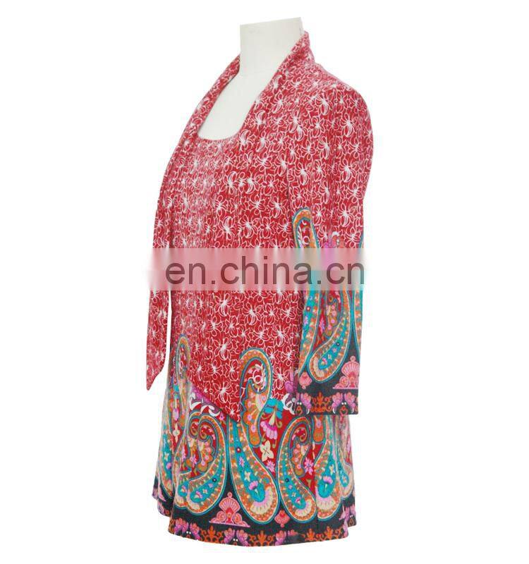 2017 Long Sleeve Women Paisley Ethnic Print Floral Print Tunic