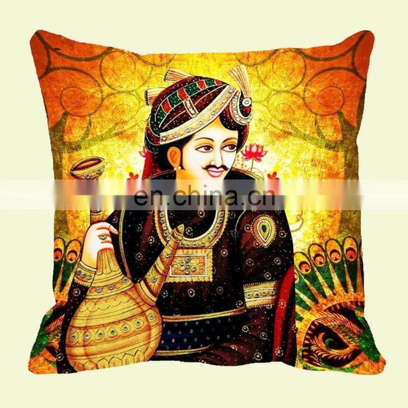 Hot Sale Indian Traditional Royal Ethnic Rajasthani stayle Raja Digital Print Polyester Pillow Case Sofa Cushion Cover