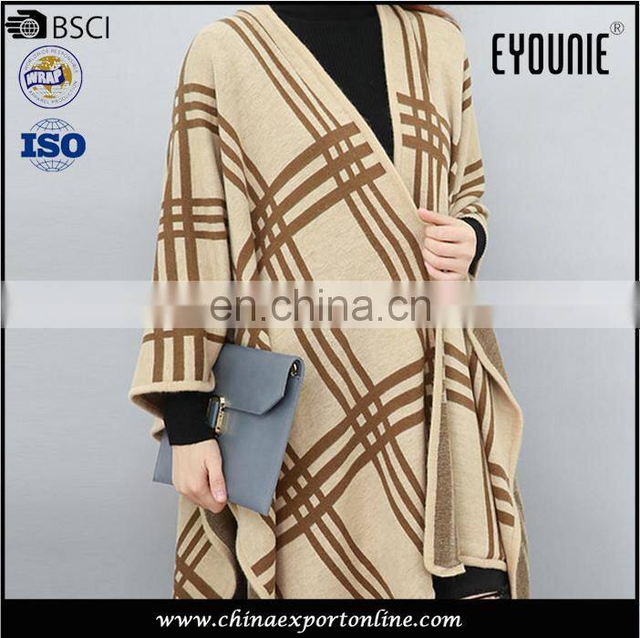 New arrival in stock women striprd cream long print wool shawl