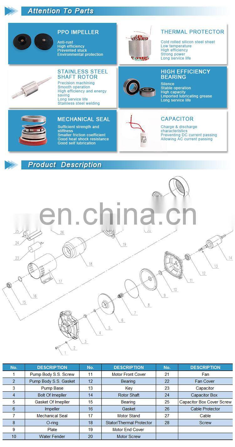220V Plastic Head Electric Centrifugal Water Pumps