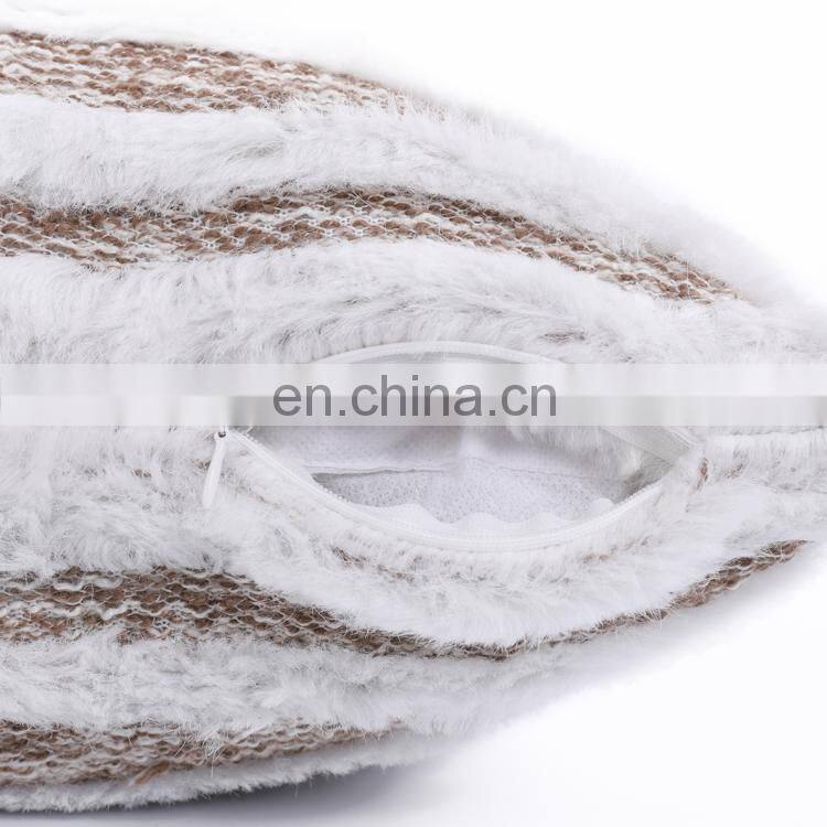 New design fashion faux fur striped jacquard cushion cover deco