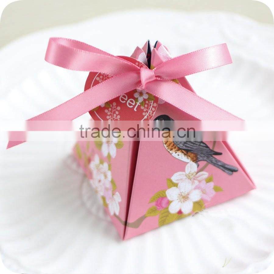 chinese style creative triangle shape full color wedding gift paper candy box