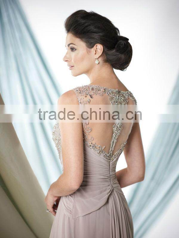 New Arrival Beaded Chiffon See through Back Mother Of The Bride Dress