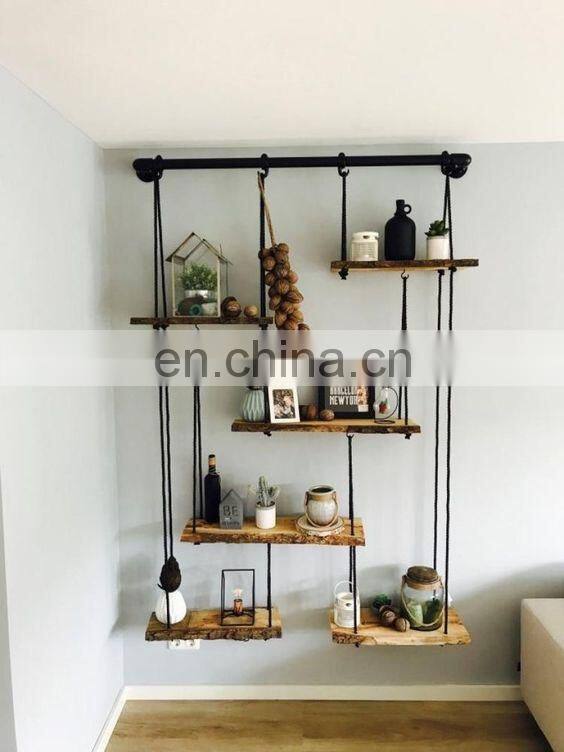 Boho Decor Wall Hanging 3 Tier Rope Wooden Floating wall hanging Shelf