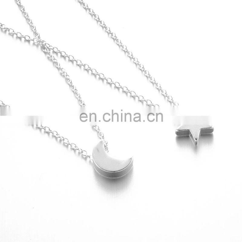Necklaces for Women Two Layered Chain Moon Star Pendent Women Statement Simple Moon Necklace