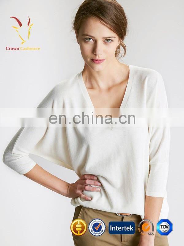 Ladies Loose Vneck Short Sleeve Cashmere Sweater