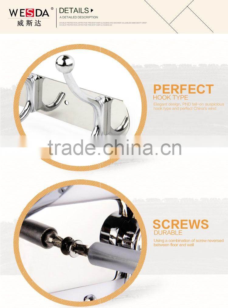 Wesda zinc alloy bathroom accessories decorative stainless steel coat hook for towel 831