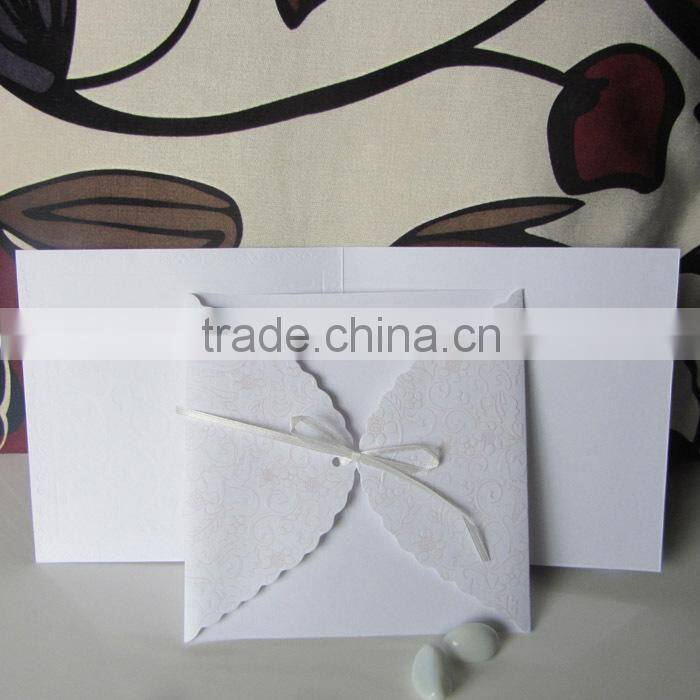 Square Ivory Royal Wedding Invitation Cards with Ribbon 2016