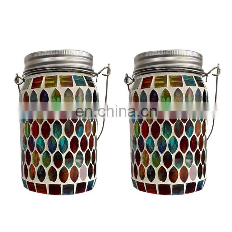 Mosaic Lantern Solar Light Outdoors Glass Mason Jar Lights Solar Hanging Light Waterproof Solar Table Lamp Solar Night Light