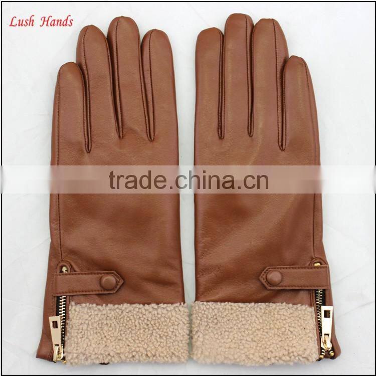 ladies cheap driving leather hand gloves with lamb fur