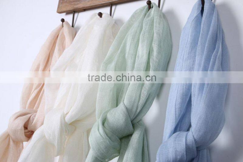 Custom Japan Fashion Women Solid Color Tassel Cotton Linen Pashmina Scarfs