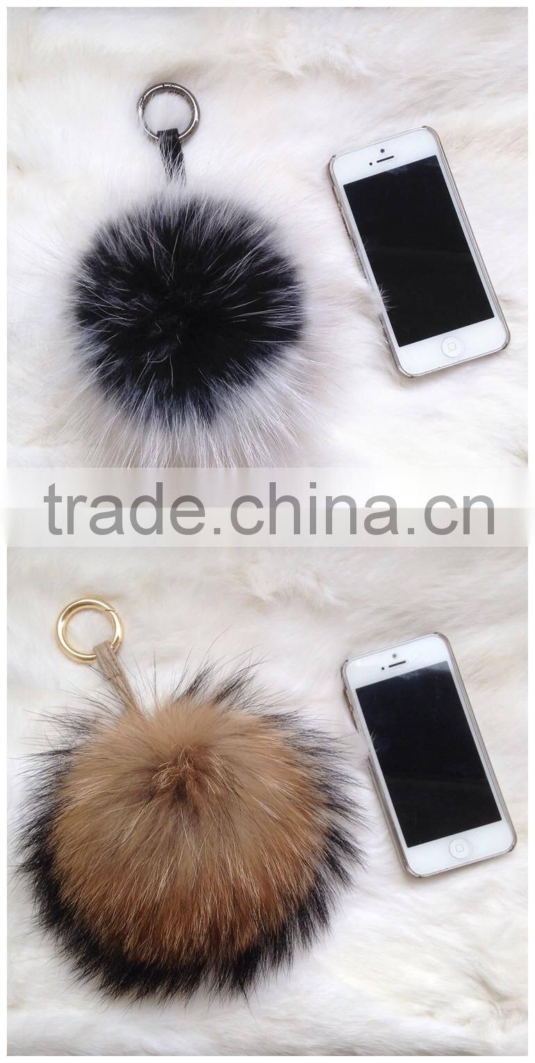 Fashion Popular Ladies Fur Ball Key Chain 100% Real Racoon Fur Keychains