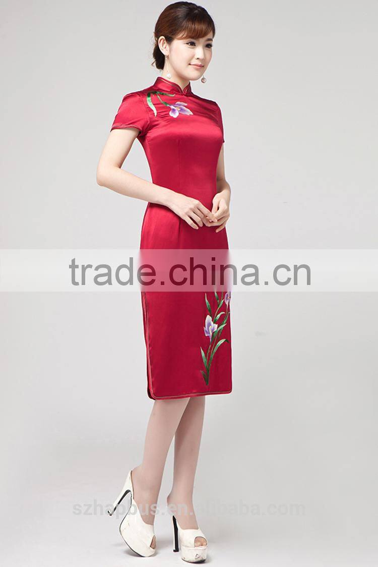 Handmade Silk Embroidery Qipao /Cheongsam in Pure Mulberry Silk