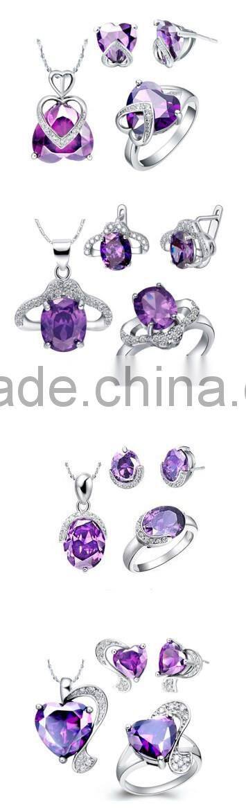 Europe and America Style Amethyst Zirconia Heart Jewelry Set