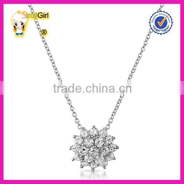 2015 new design fine jewellery necklace flower pendant antique silver